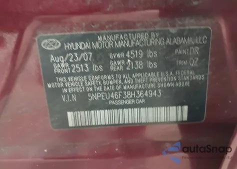 2008 Hyundai Sonata Limited V6/Se V6 from USA, damaged, VIN 5NPEU46F38H364943